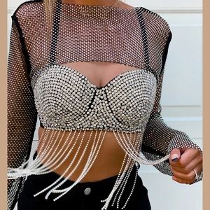 Punchy Blonde Mesh & Rhinestone sleeves